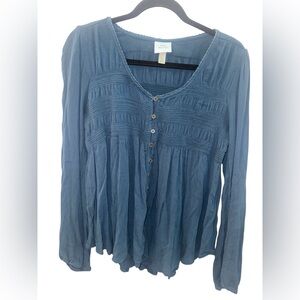 Knox Rose Boho Blue Button-Front Peasant Blouse